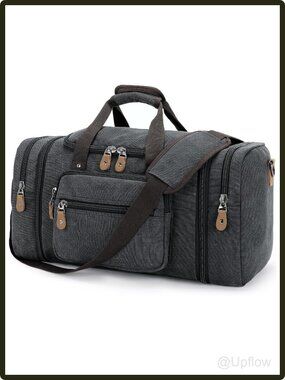 Expandable 60L Gray Canvas Travel Duffle Weekender Overnight Carry-On Bag